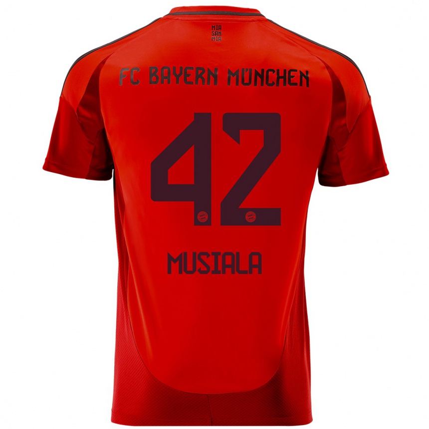 Kids Football Jamal Musiala #42 Red Home Jersey 2024/25 T-Shirt