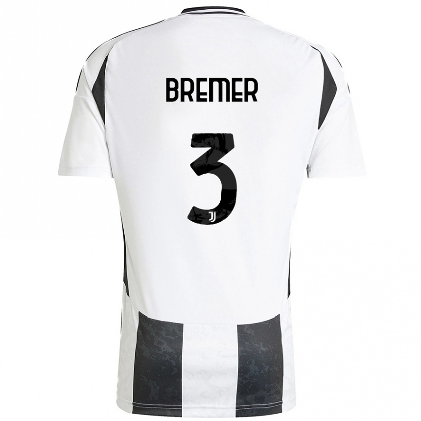 Kids Football Bremer #3 White Black Home Jersey 2024/25 T-Shirt