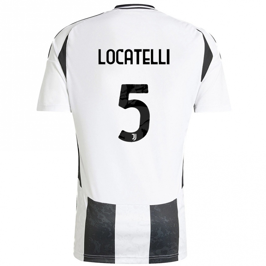 Kids Football Manuel Locatelli #5 White Black Home Jersey 2024/25 T-Shirt