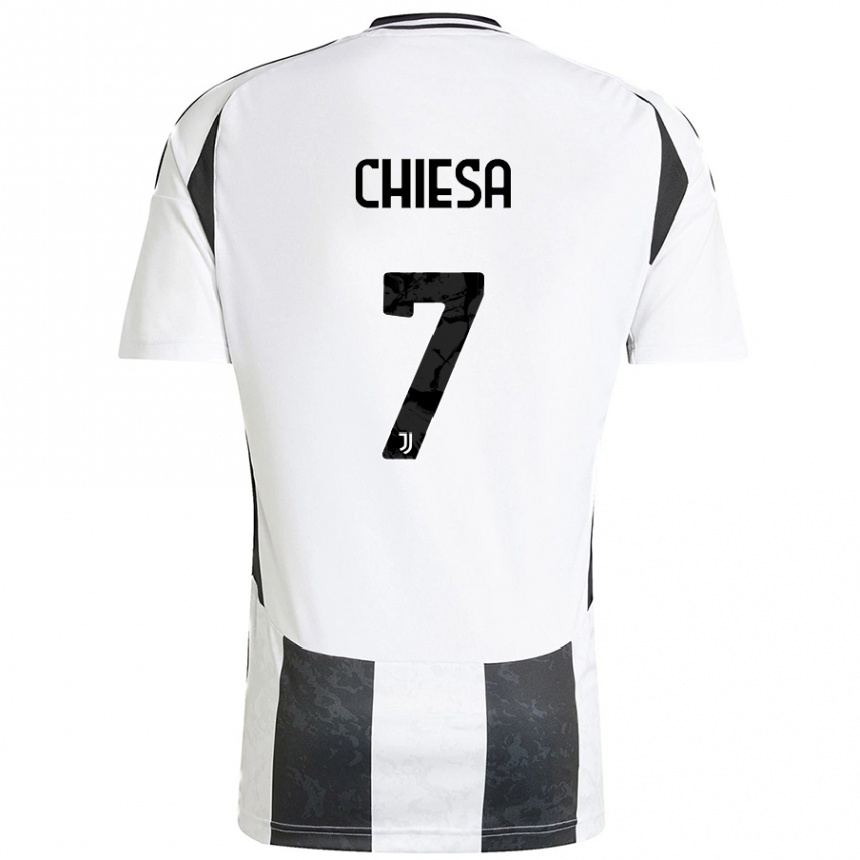 Kids Football Federico Chiesa #7 White Black Home Jersey 2024/25 T-Shirt