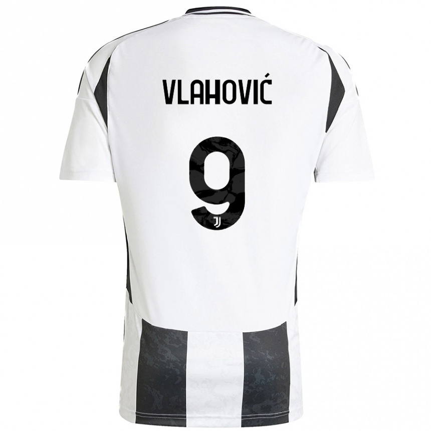 Kids Football Dusan Vlahovic #9 White Black Home Jersey 2024/25 T-Shirt