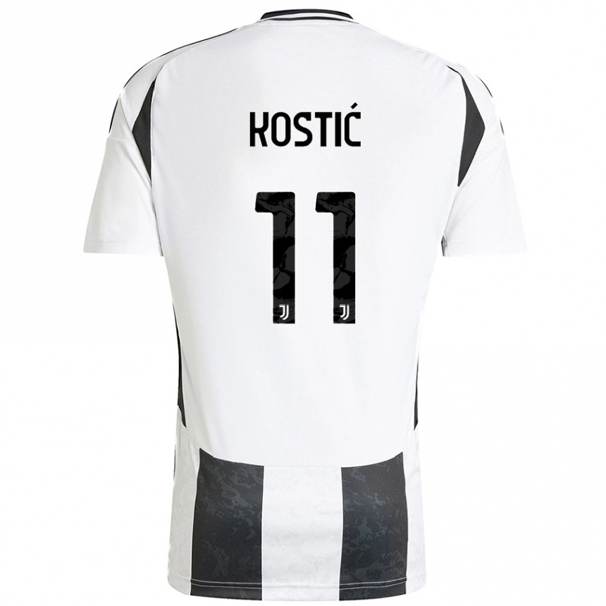 Kids Football Filip Kostic #11 White Black Home Jersey 2024/25 T-Shirt