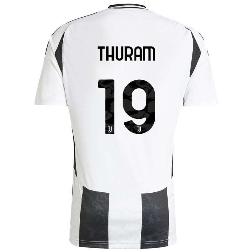 Kids Football Khéphren Thuram #19 White Black Home Jersey 2024/25 T-Shirt