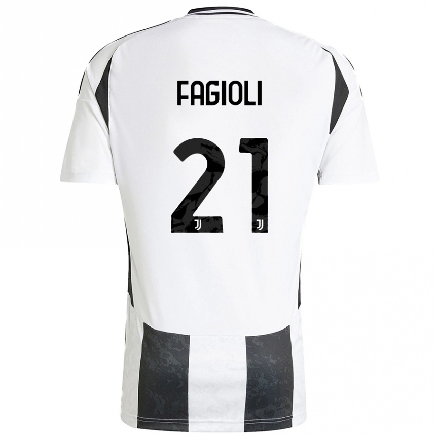 Kids Football Nicolo Fagioli #21 White Black Home Jersey 2024/25 T-Shirt