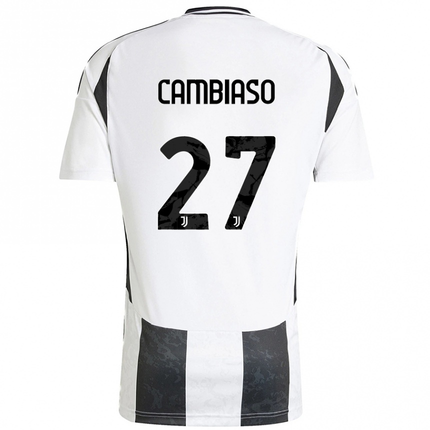 Kids Football Andrea Cambiaso #27 White Black Home Jersey 2024/25 T-Shirt