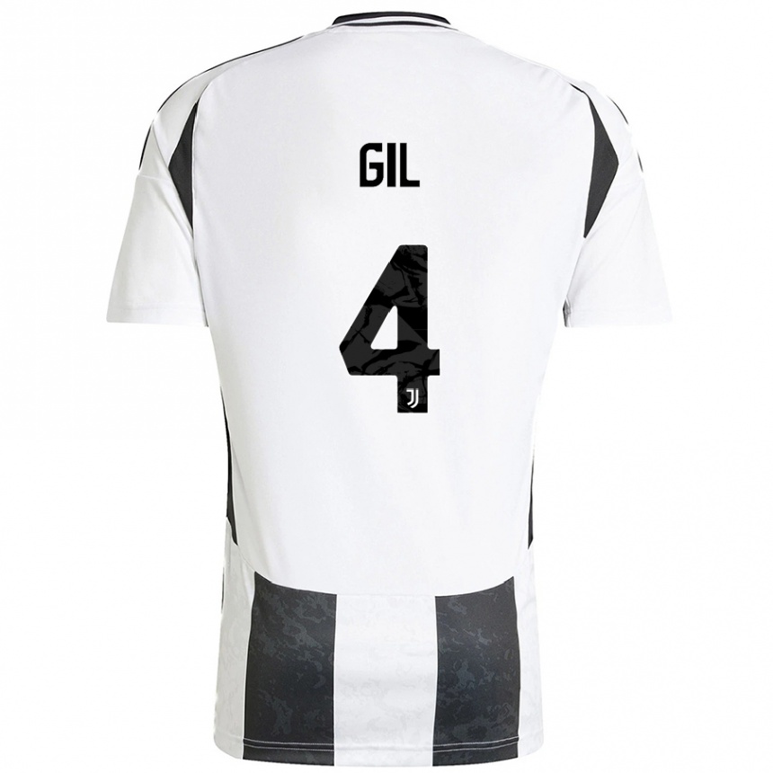 Kids Football Javier Gil #4 White Black Home Jersey 2024/25 T-Shirt