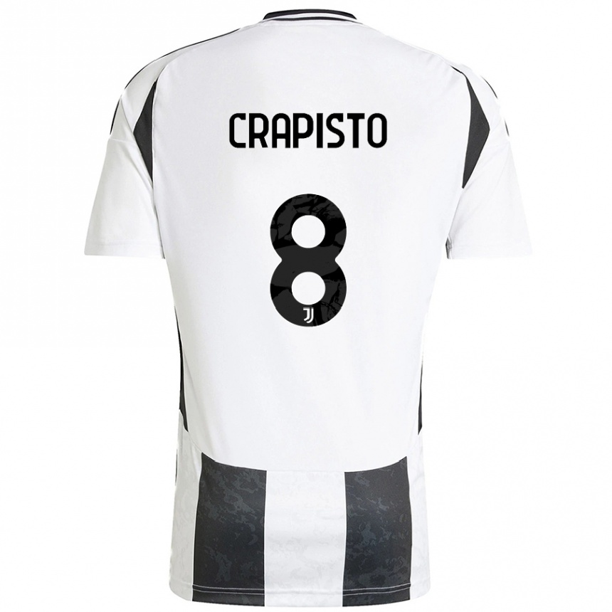 Kids Football Francesco Crapisto #8 White Black Home Jersey 2024/25 T-Shirt