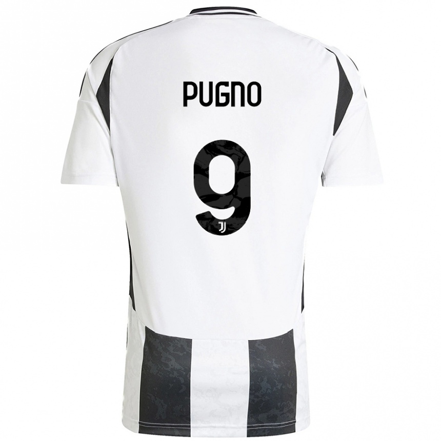 Kids Football Diego Pugno #9 White Black Home Jersey 2024/25 T-Shirt