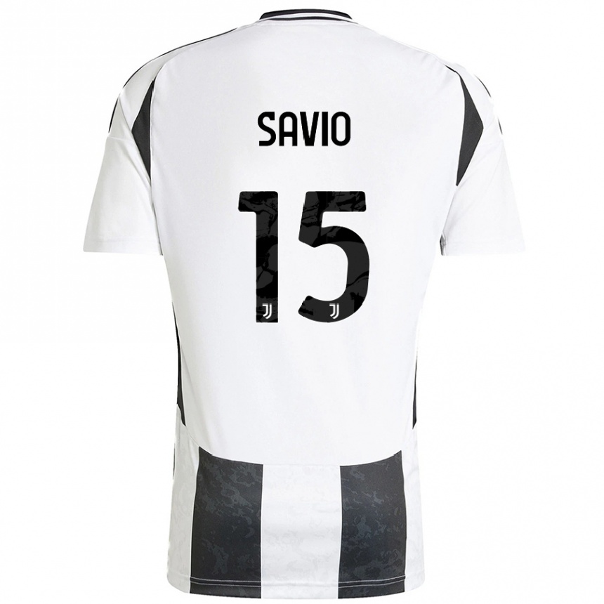 Kids Football Federico Savio #15 White Black Home Jersey 2024/25 T-Shirt