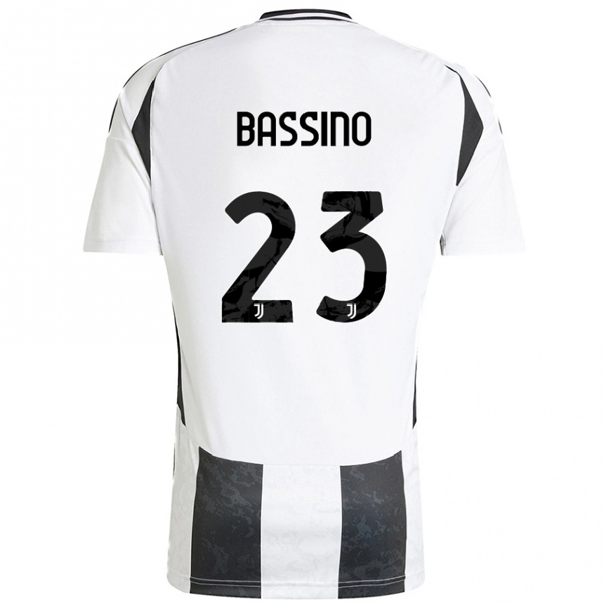 Kids Football Alessandro Bassino #23 White Black Home Jersey 2024/25 T-Shirt