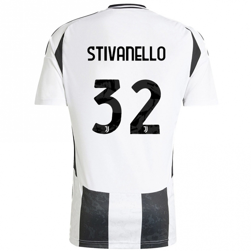 Kids Football Riccardo Stivanello #32 White Black Home Jersey 2024/25 T-Shirt