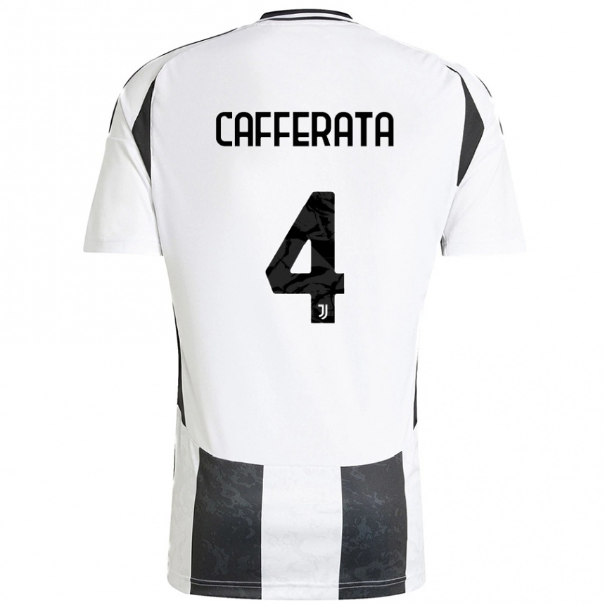 Kids Football Federica Cafferata #4 White Black Home Jersey 2024/25 T-Shirt