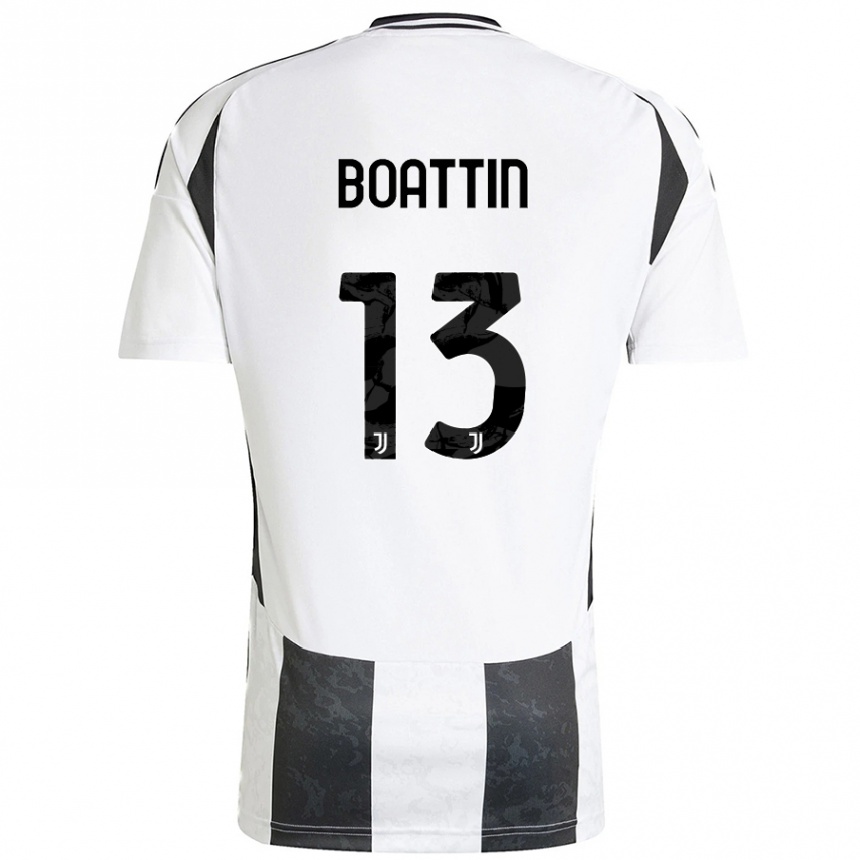 Kids Football Lisa Boattin #13 White Black Home Jersey 2024/25 T-Shirt