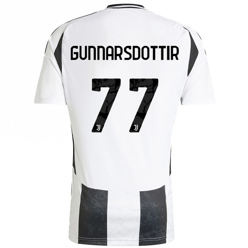 Kids Football Sara Bjork Gunnarsdottir #77 White Black Home Jersey 2024/25 T-Shirt