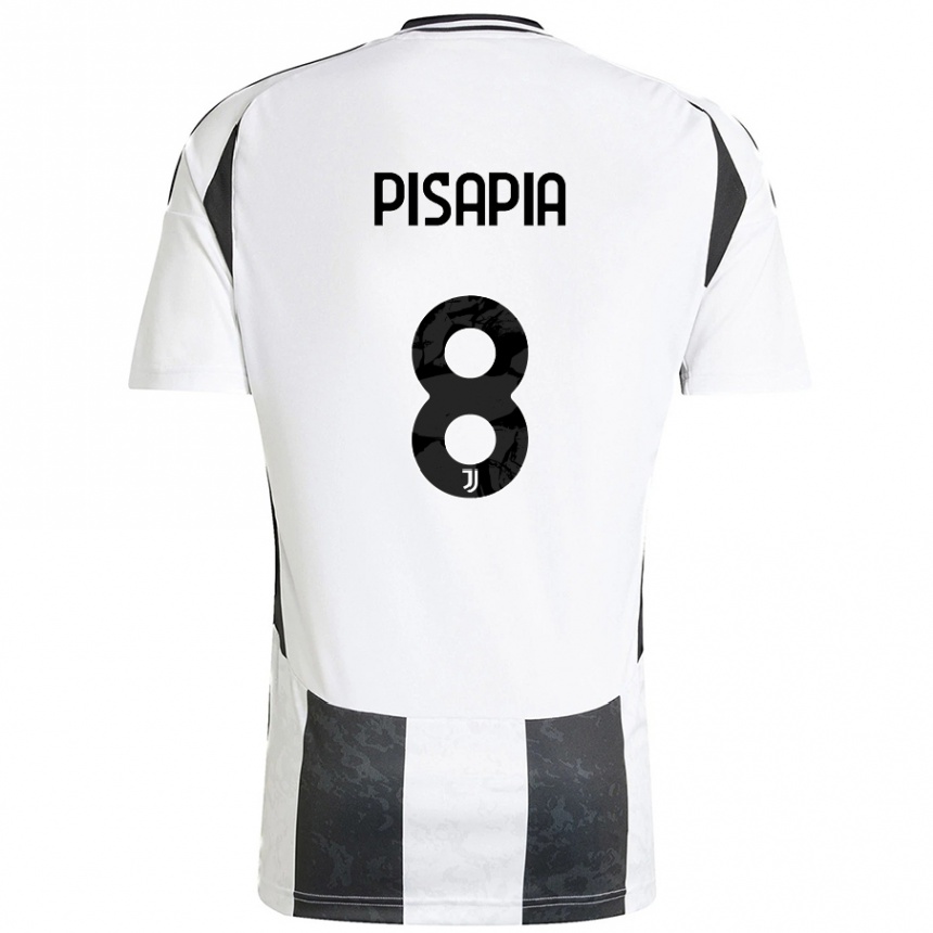 Kids Football Luciano Pisapia #8 White Black Home Jersey 2024/25 T-Shirt