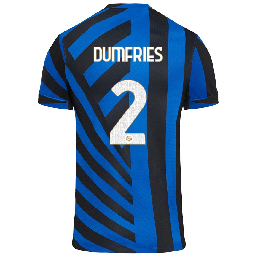 Kids Football Denzel Dumfries #2 Blue Black Home Jersey 2024/25 T-Shirt