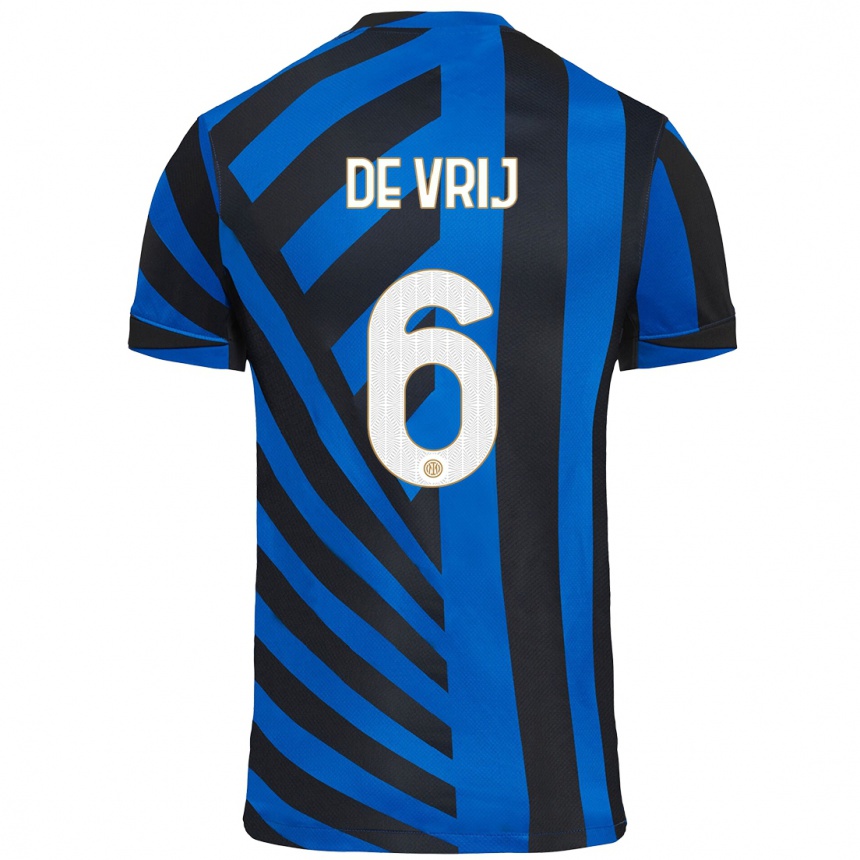 Kids Football Stefan De Vrij #6 Blue Black Home Jersey 2024/25 T-Shirt