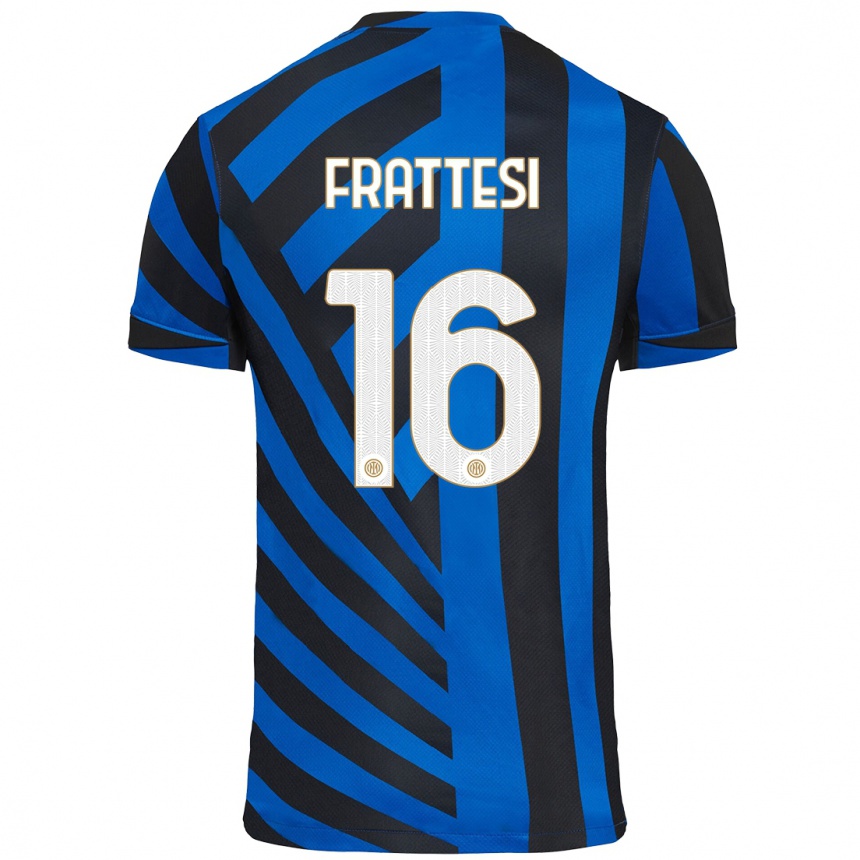 Kids Football Davide Frattesi #16 Blue Black Home Jersey 2024/25 T-Shirt