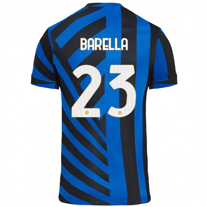 Kids Football Nicolo Barella #23 Blue Black Home Jersey 2024/25 T-Shirt