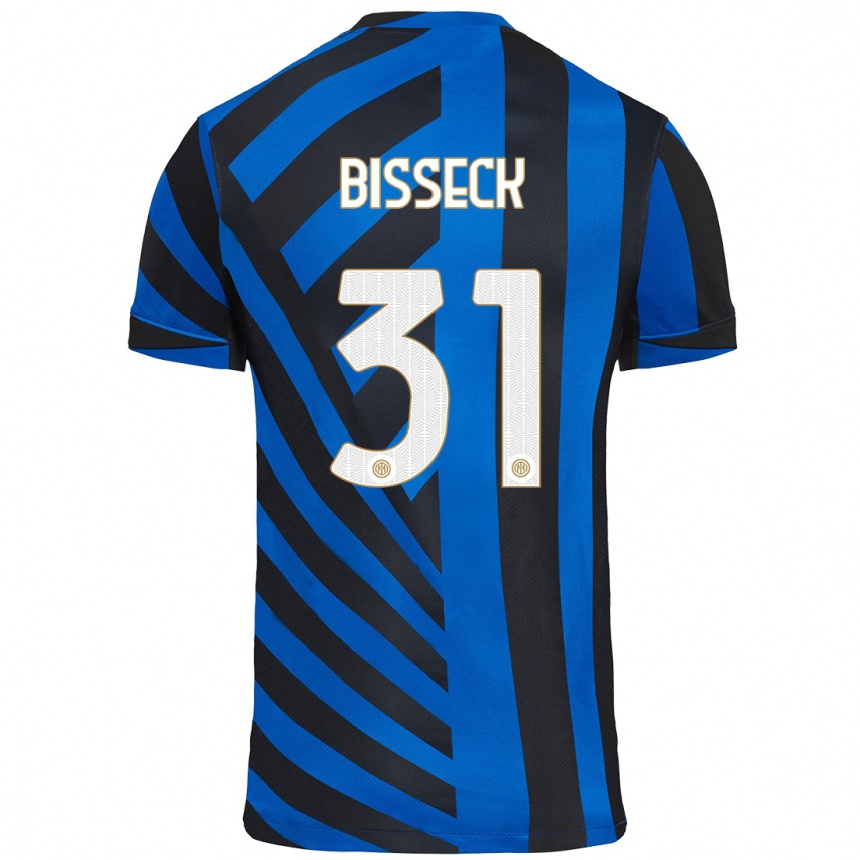 Kids Football Yann Bisseck #31 Blue Black Home Jersey 2024/25 T-Shirt