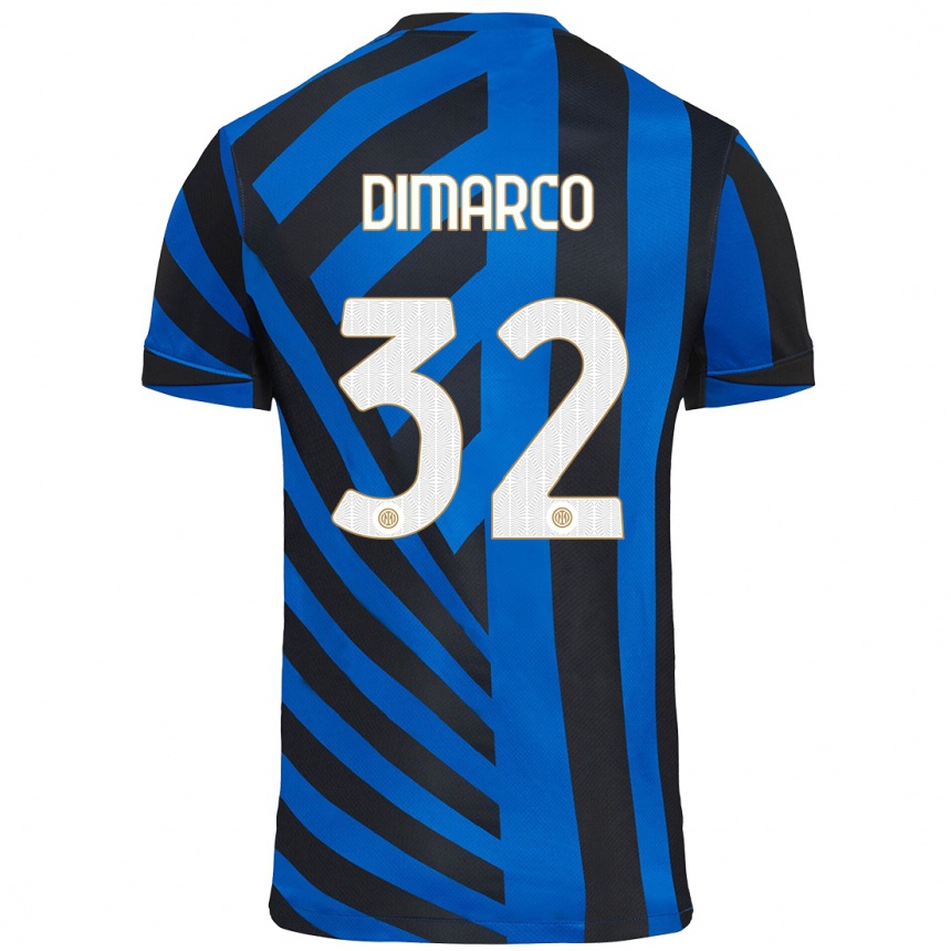 Kids Football Federico Dimarco #32 Blue Black Home Jersey 2024/25 T-Shirt