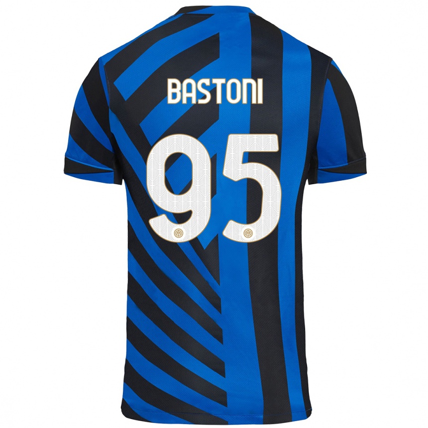 Kids Football Alessandro Bastoni #95 Blue Black Home Jersey 2024/25 T-Shirt