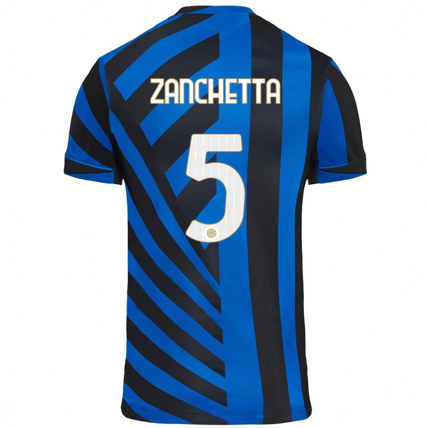 Kids Football Mattia Zanchetta #5 Blue Black Home Jersey 2024/25 T-Shirt