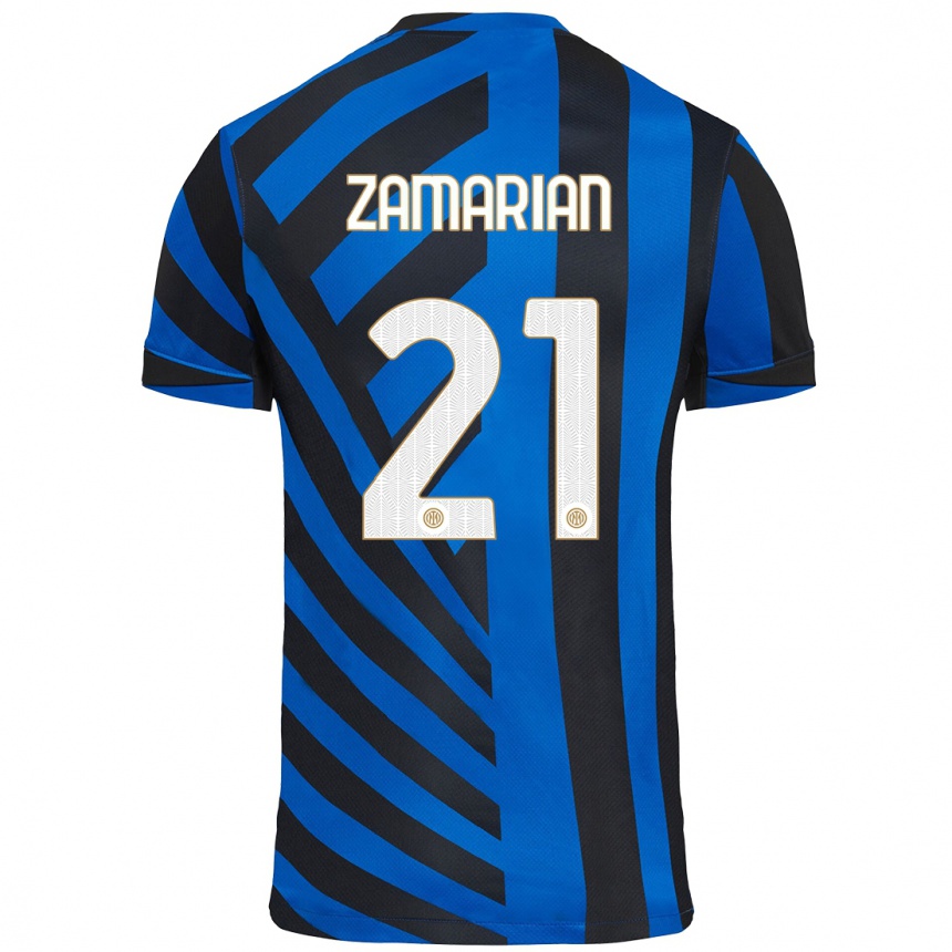 Kids Football Matteo Zamarian #21 Blue Black Home Jersey 2024/25 T-Shirt