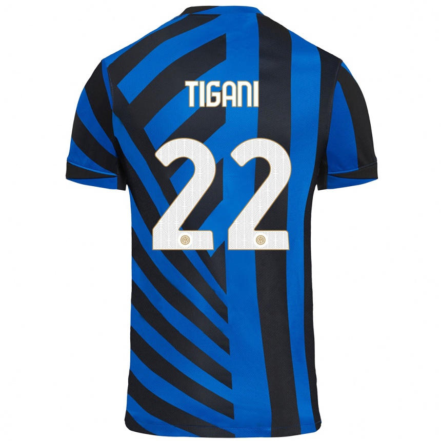 Kids Football Edoardo Tigani #22 Blue Black Home Jersey 2024/25 T-Shirt