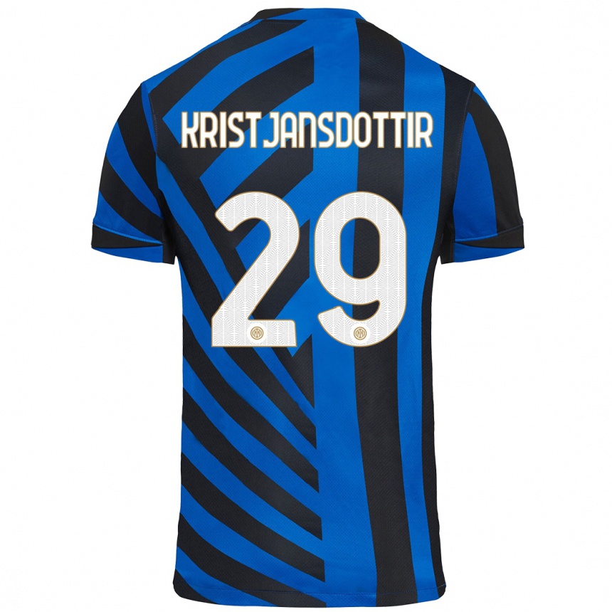 Kids Football Anna Bjork Kristjansdottir #29 Blue Black Home Jersey 2024/25 T-Shirt