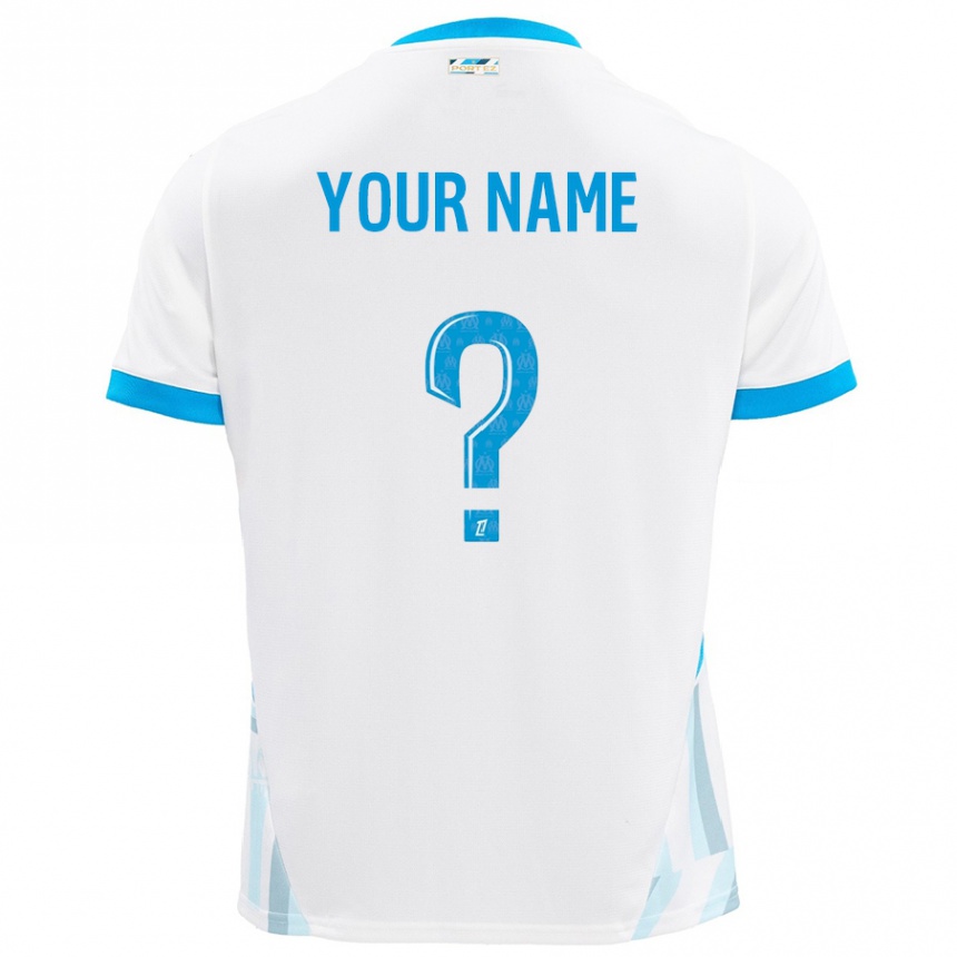 Kids Football Your Name #0 White Sky Blue Home Jersey 2024/25 T-Shirt