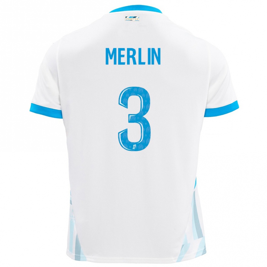 Kids Football Quentin Merlin #3 White Sky Blue Home Jersey 2024/25 T-Shirt