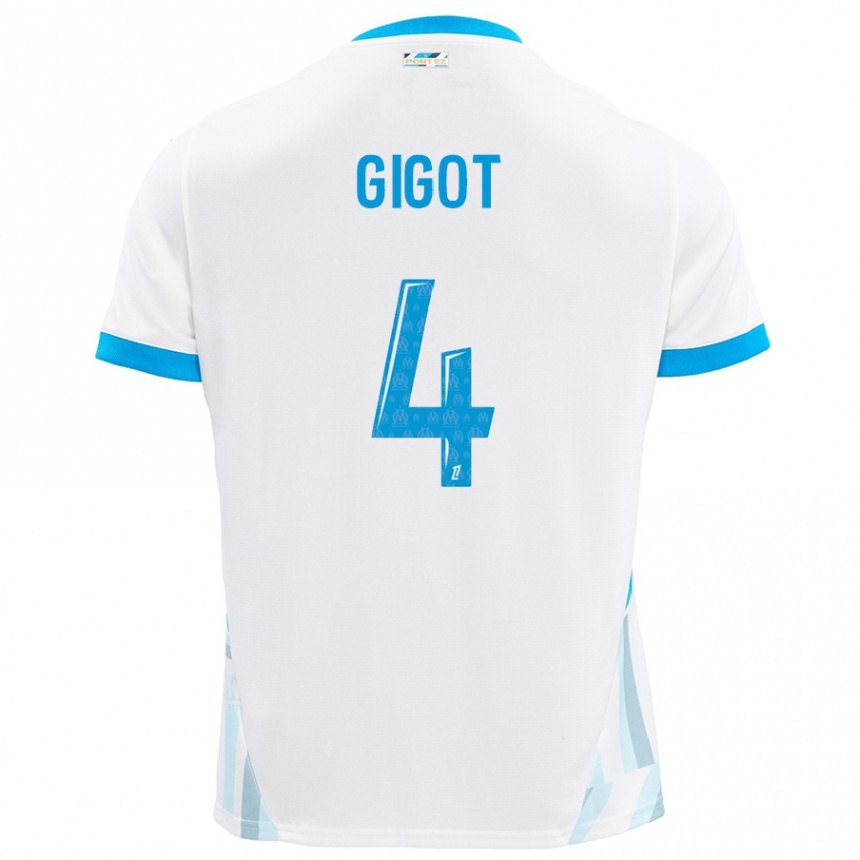 Kids Football Samuel Gigot #4 White Sky Blue Home Jersey 2024/25 T-Shirt