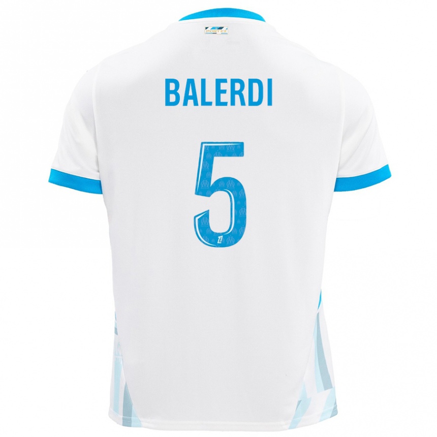 Kids Football Leonardo Balerdi #5 White Sky Blue Home Jersey 2024/25 T-Shirt