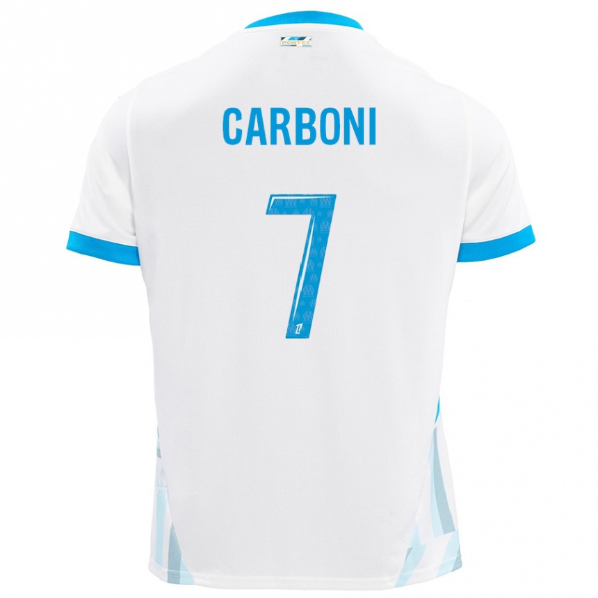 Kids Football Valentín Carboni #7 White Sky Blue Home Jersey 2024/25 T-Shirt