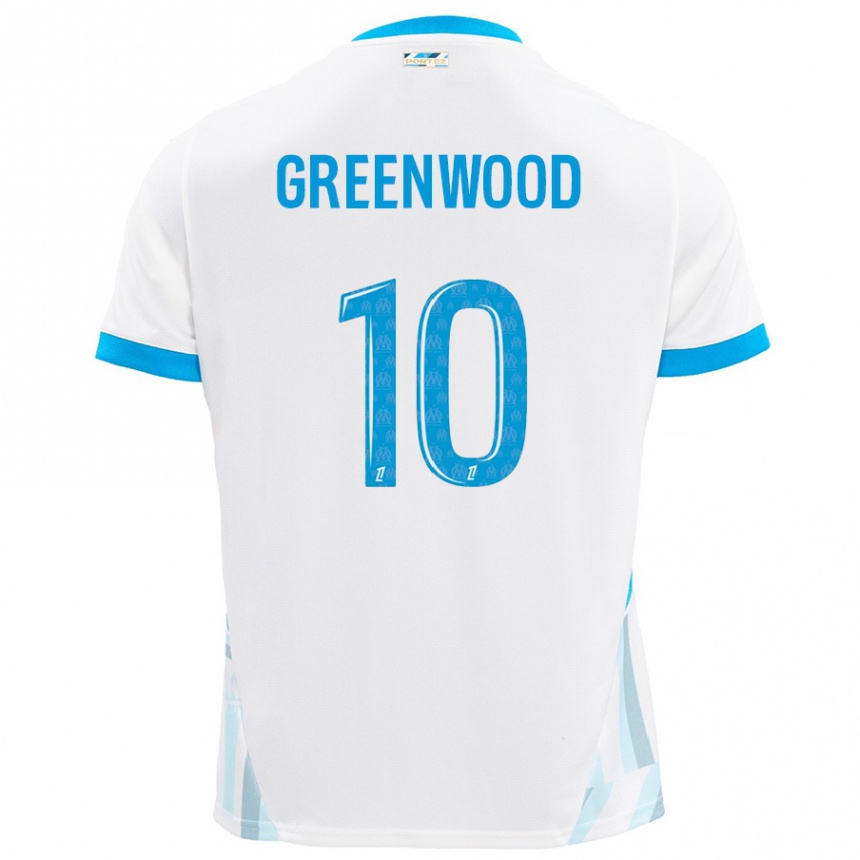 Kids Football Mason Greenwood #10 White Sky Blue Home Jersey 2024/25 T-Shirt