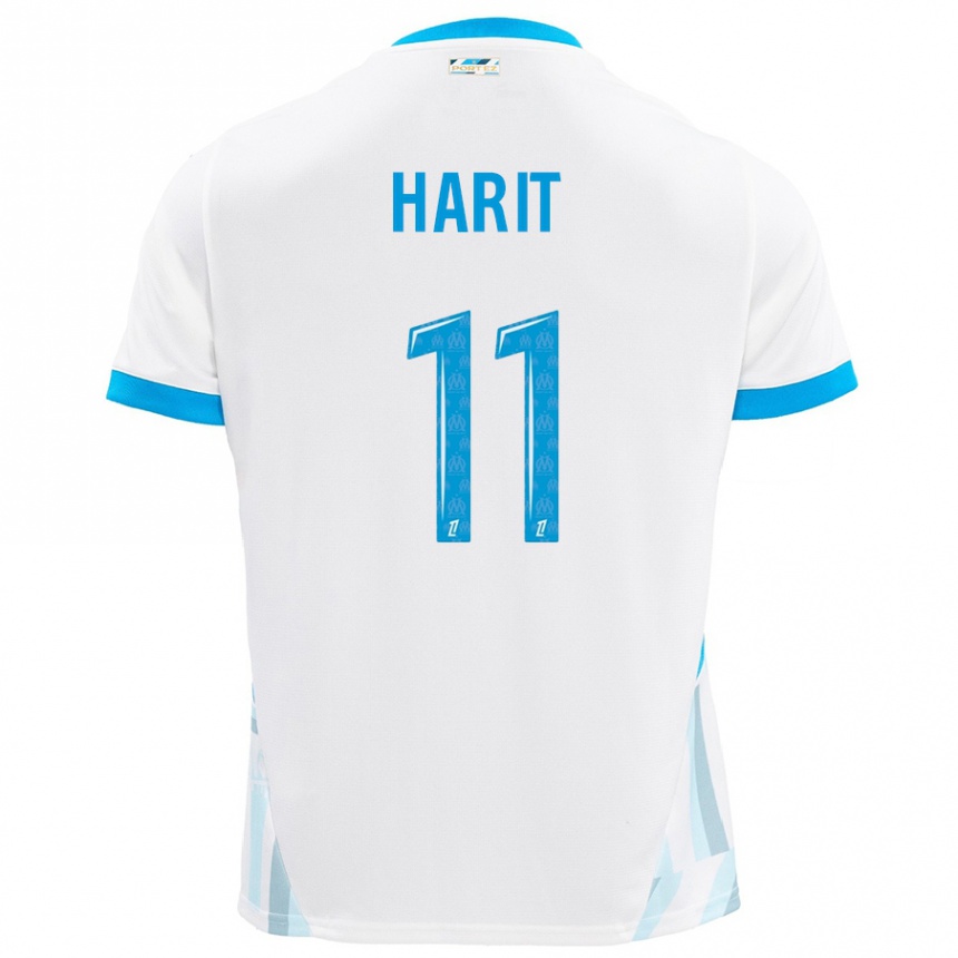 Kids Football Amine Harit #11 White Sky Blue Home Jersey 2024/25 T-Shirt