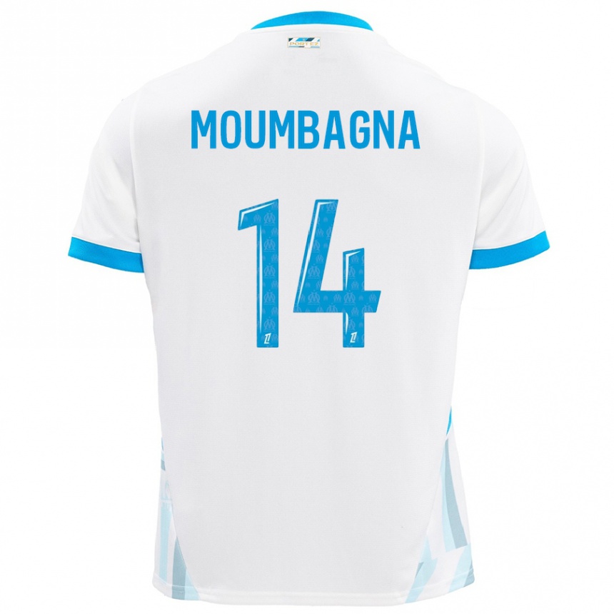 Kids Football Faris Moumbagna #14 White Sky Blue Home Jersey 2024/25 T-Shirt