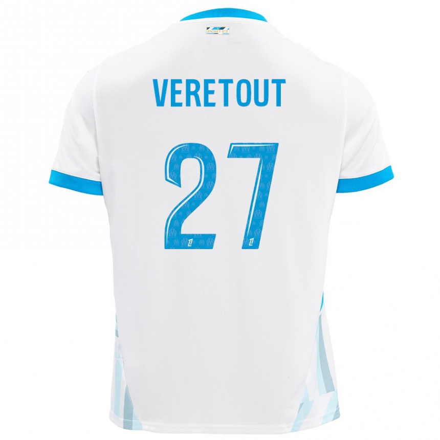 Kids Football Jordan Veretout #27 White Sky Blue Home Jersey 2024/25 T-Shirt