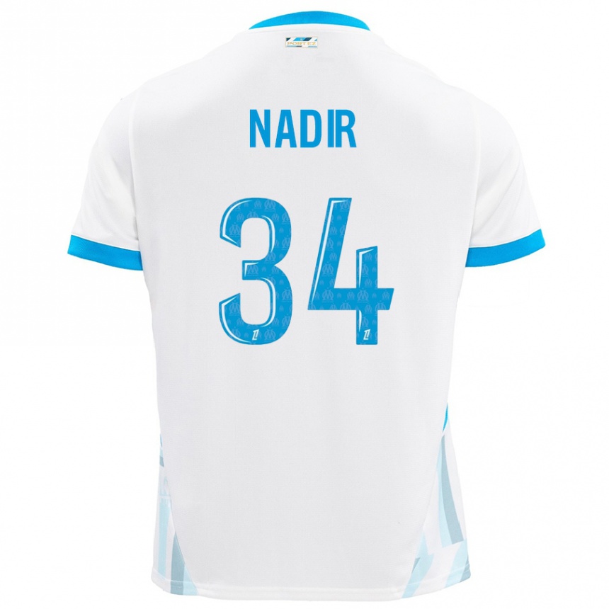 Kids Football Bilal Nadir #34 White Sky Blue Home Jersey 2024/25 T-Shirt