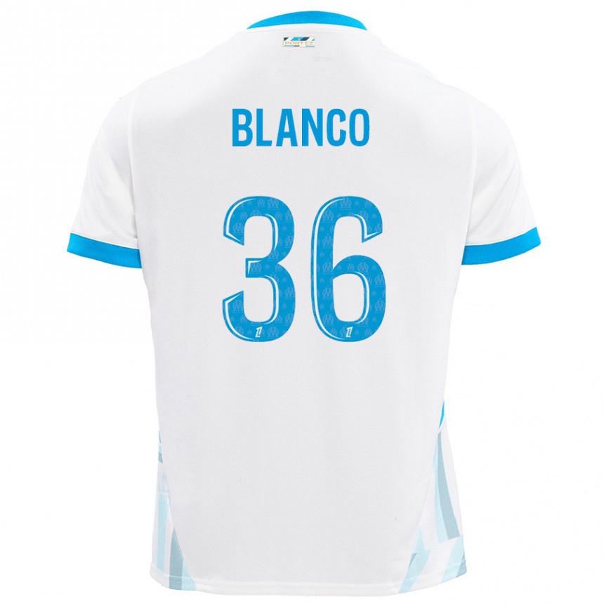 Kids Football Ruben Blanco #36 White Sky Blue Home Jersey 2024/25 T-Shirt