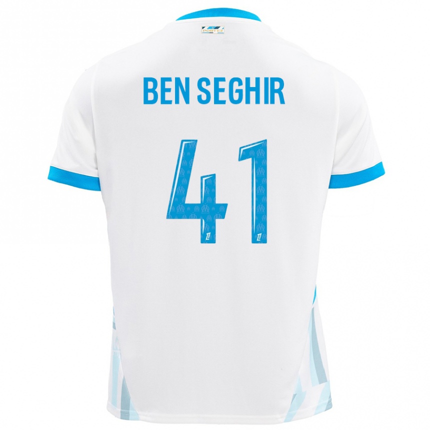 Kids Football Salim Ben Seghir #41 White Sky Blue Home Jersey 2024/25 T-Shirt