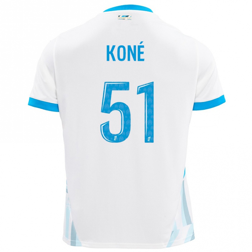 Kids Football Ismaël Koné #51 White Sky Blue Home Jersey 2024/25 T-Shirt