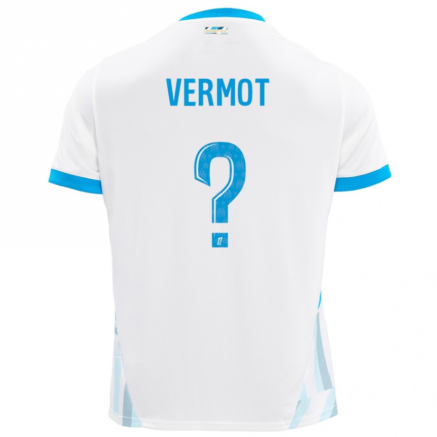 Kids Football Théo Vermot #0 White Sky Blue Home Jersey 2024/25 T-Shirt