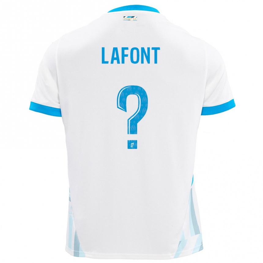 Kids Football Gaël Lafont #0 White Sky Blue Home Jersey 2024/25 T-Shirt