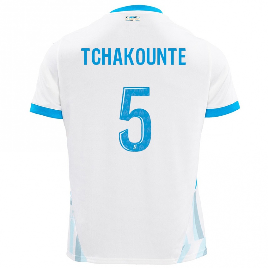 Kids Football Annaëlle Tchakounté #5 White Sky Blue Home Jersey 2024/25 T-Shirt