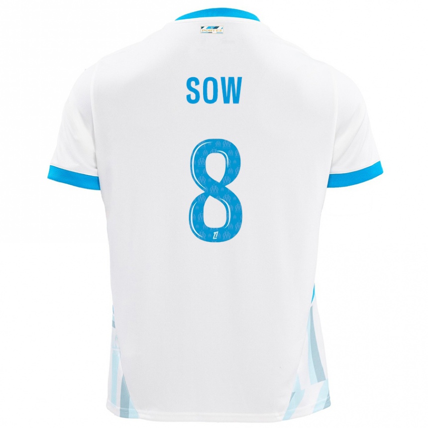 Kids Football Mbayang Sow #8 White Sky Blue Home Jersey 2024/25 T-Shirt