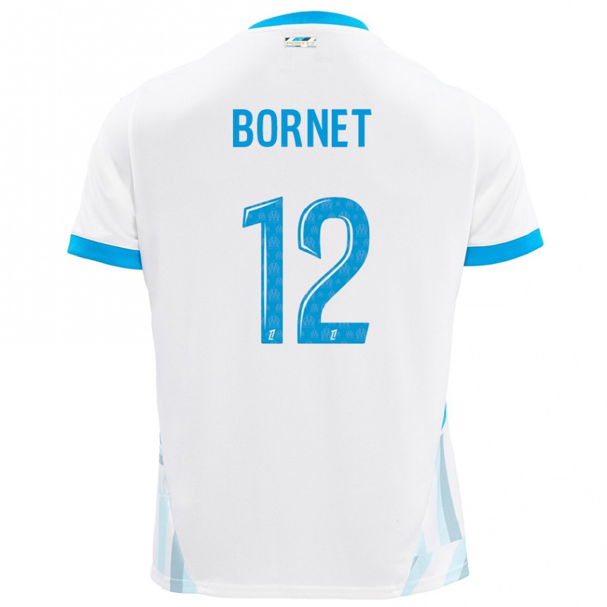 Kids Football Camille Bornet #12 White Sky Blue Home Jersey 2024/25 T-Shirt