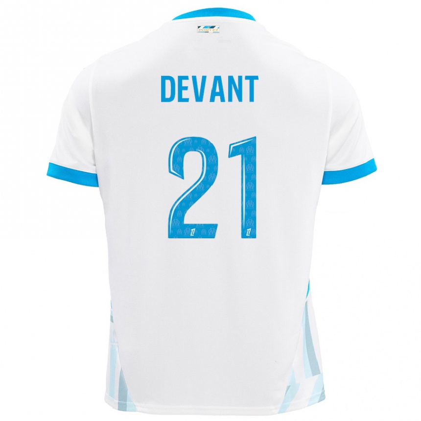 Kids Football Caroline Devant #21 White Sky Blue Home Jersey 2024/25 T-Shirt