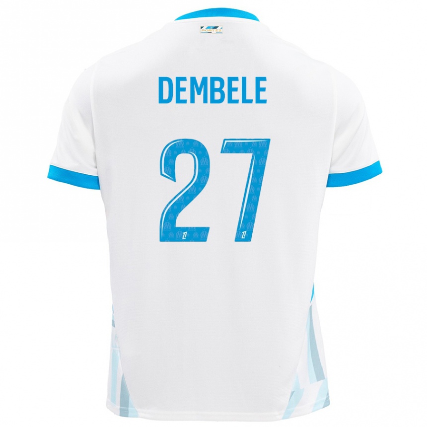 Kids Football Coumba Dembélé #27 White Sky Blue Home Jersey 2024/25 T-Shirt